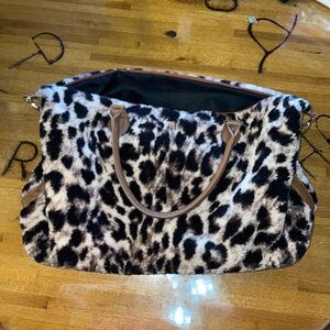 Leopard Print Faux Fur Tote Bag